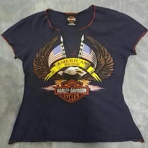 Harley Davidson navy blue American pride tee sz Sm